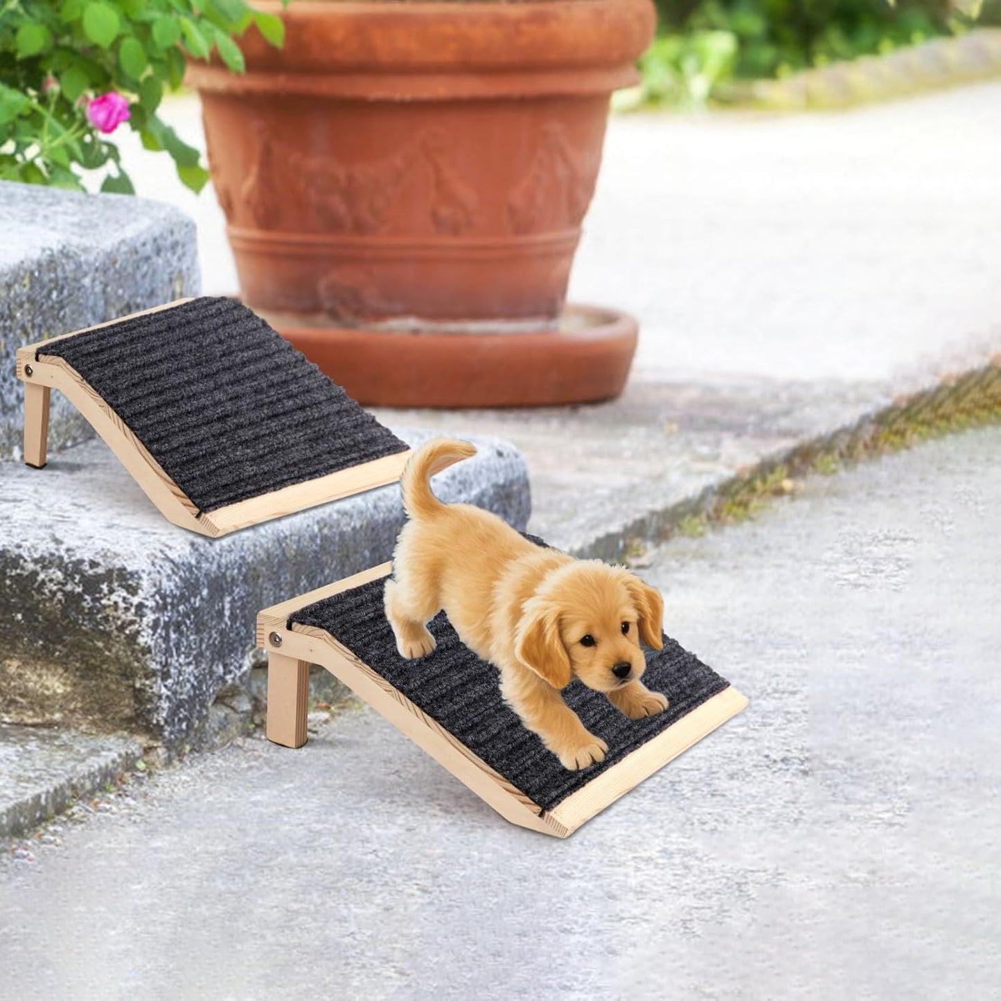 In hand Pet Ramp, 2 Pieces Foldable Dog Ramp for Stairs, Non-Slip Low-Angle Ramp for Small Dogs, Senior & Arthritic Pets, Portable Stair Assist for Any Staircase