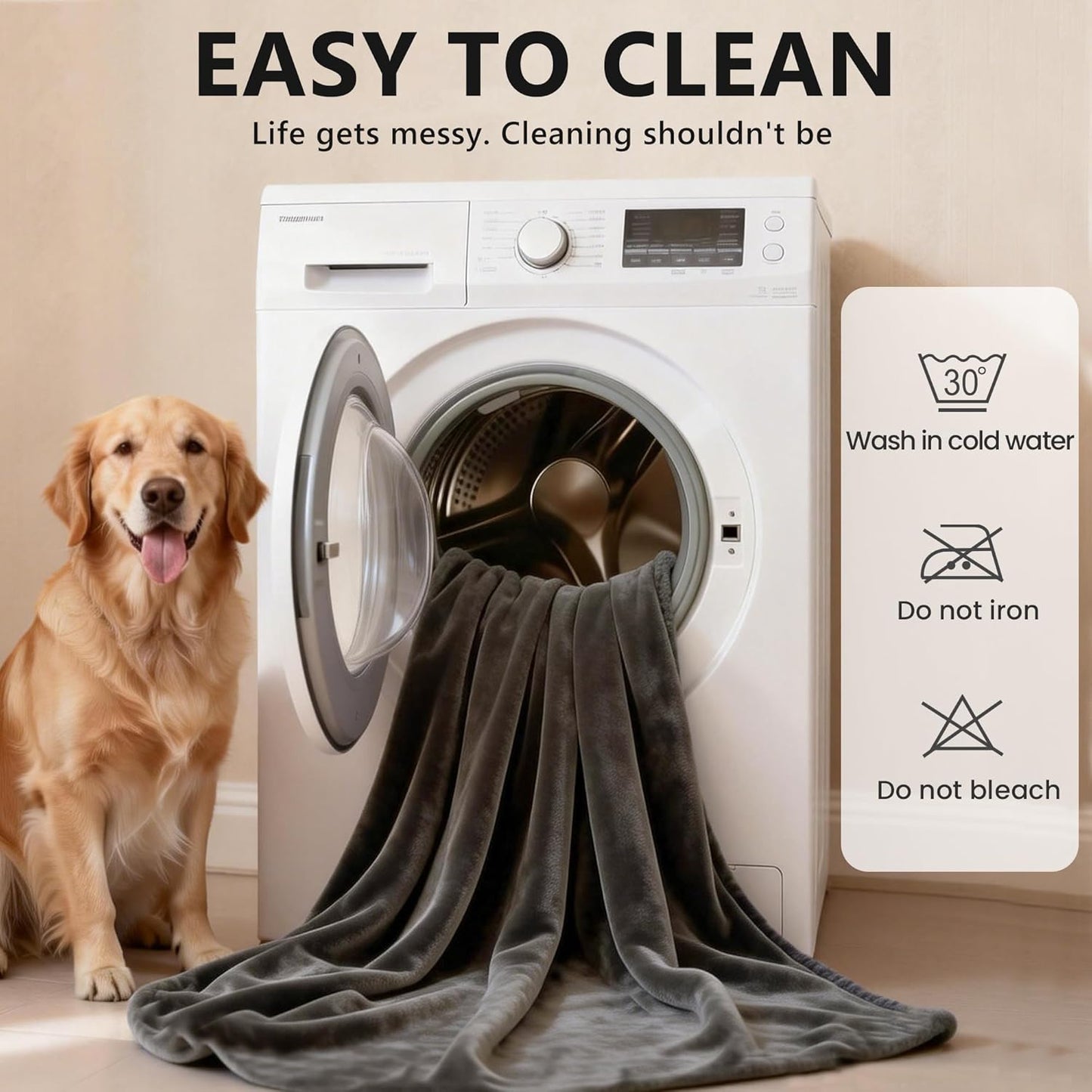 gogobunny Waterproof Blanket for Dogs and Cats, Reversible Flannel Double-Sided Furniture Protector for Couch Sofa Bed Against Spills & Pet Fur (60" x 80", Dark Grey/Light Grey)