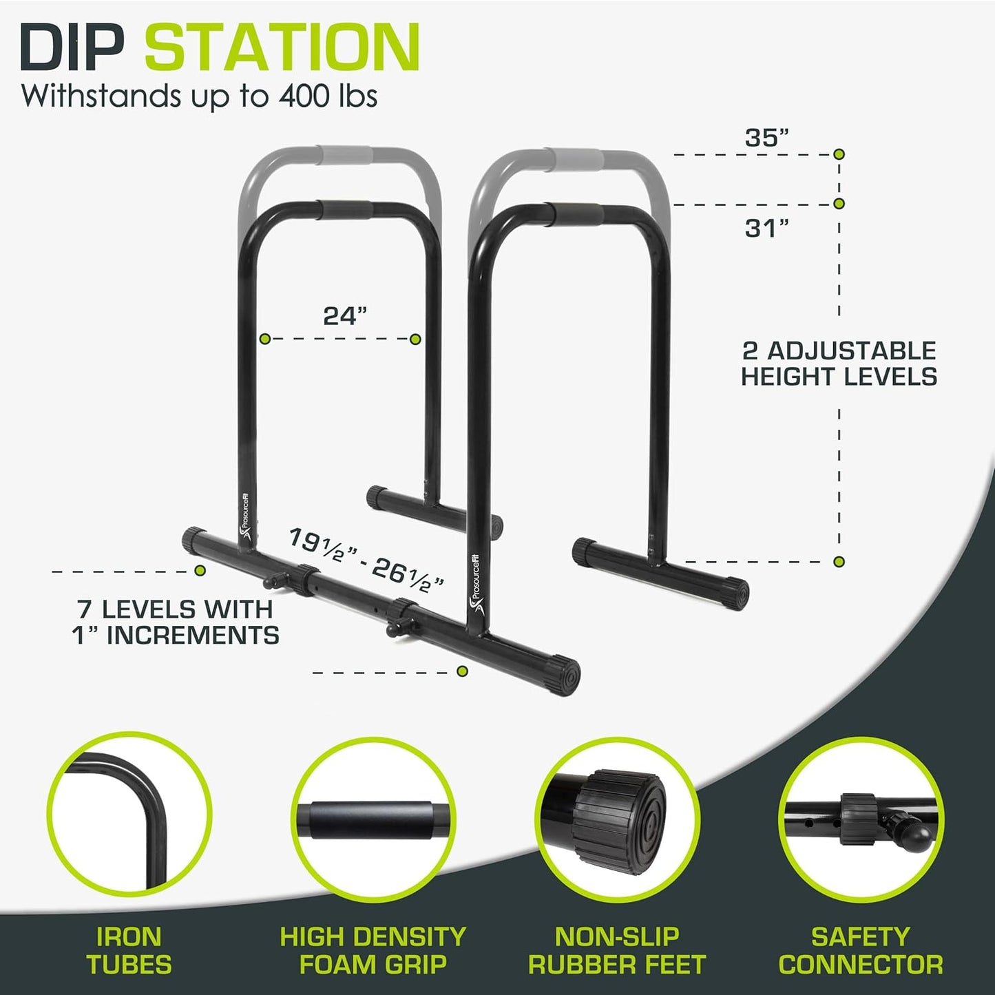 ProsourceFit Dip Stand Station, Heavy Duty Ultimate Body Press Bar with Safety Connector for Tricep Dips
