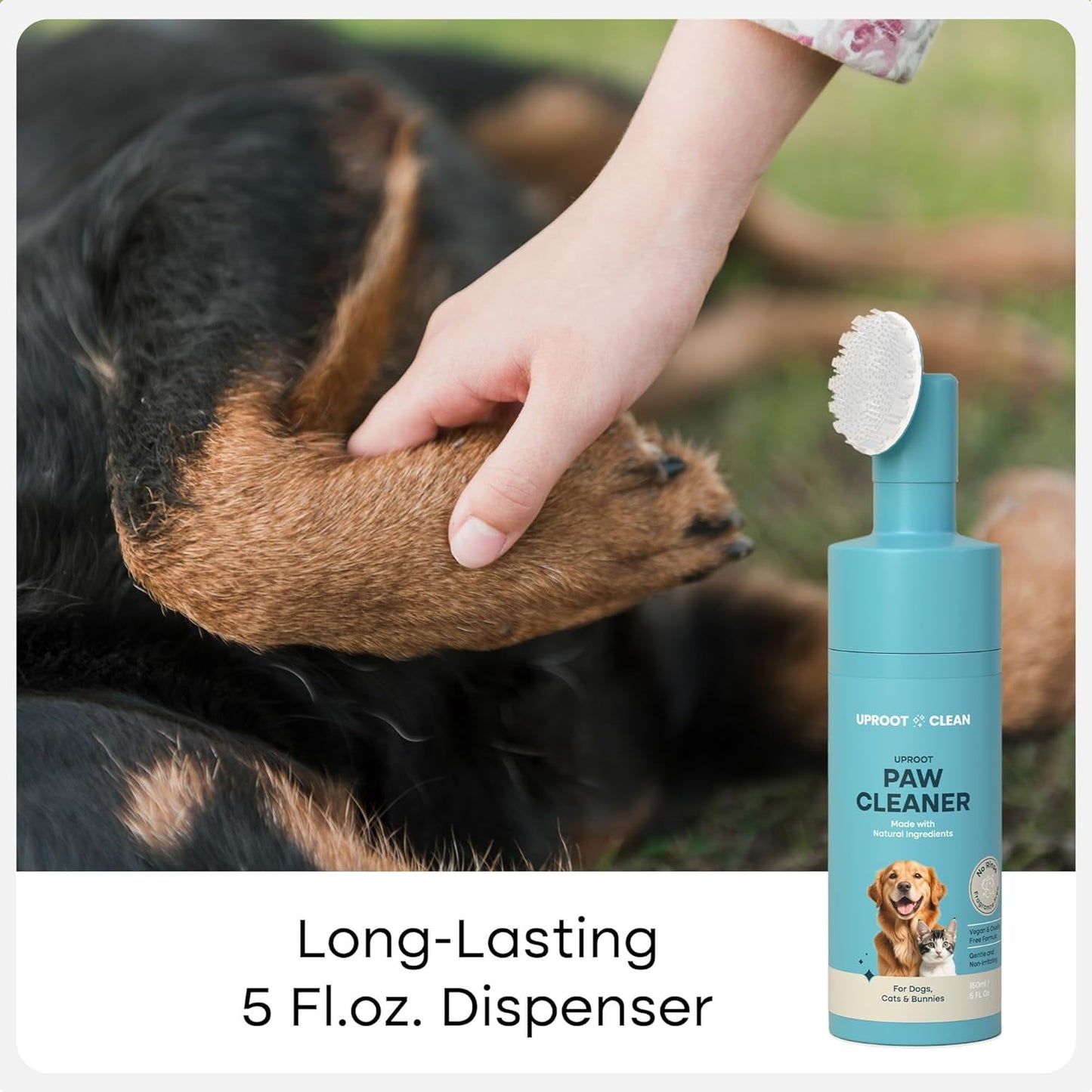 Uproot Clean Dog Paw Cleaner - No-Rinse Paw Cleaner for Dogs - Easy Dog Foot Washer with Bristle Brush - Fragrance-Free Foot Scrubber for Home and On-the-Go - Hypoallergenic & Safe All Dogs