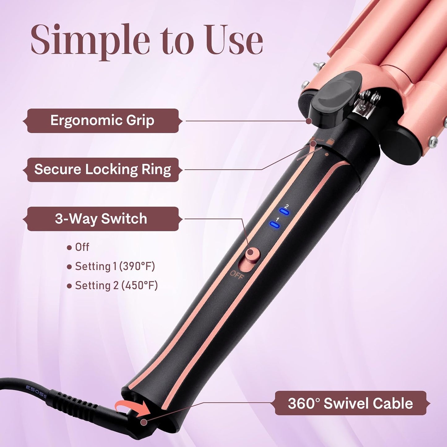 Asani Curling Iron Wand Set 6-in-1 - Beachwaver Hair Curler with 3 Barrel Hair Crimper, Tapered, Spiral Curling Iron - Fast Heating Travel Hot Styling Tools for Women with Dual Voltage (110-240V AC)