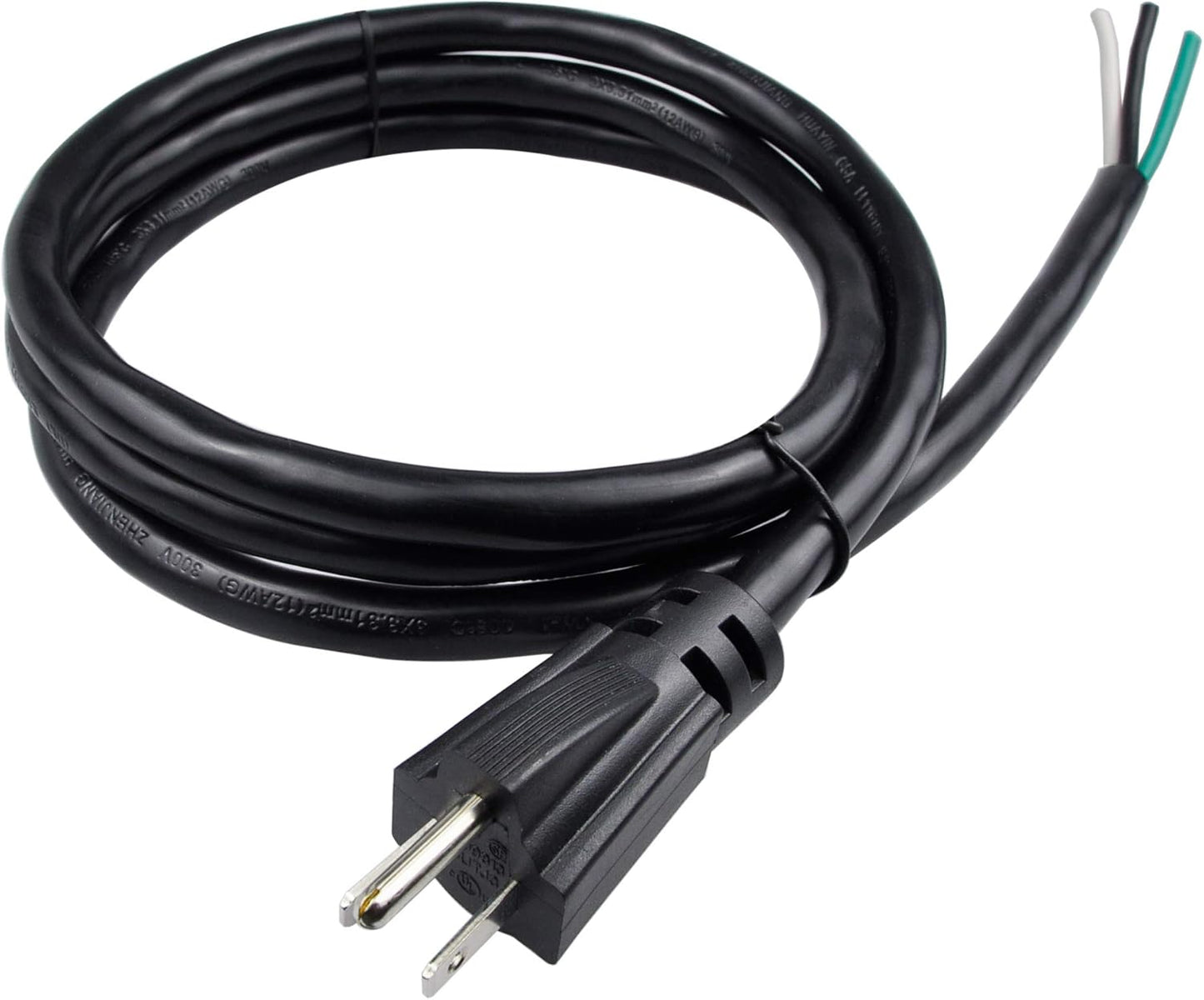 6ft 12 Gauge 3 Prong Heavy Duty Replacement Power Supply Cord Cable 110V 115V 120V Pigtail, Male-to-Male for Appliance, NEMA 5-15 Plug US SJT 12AWG (12/3), Black