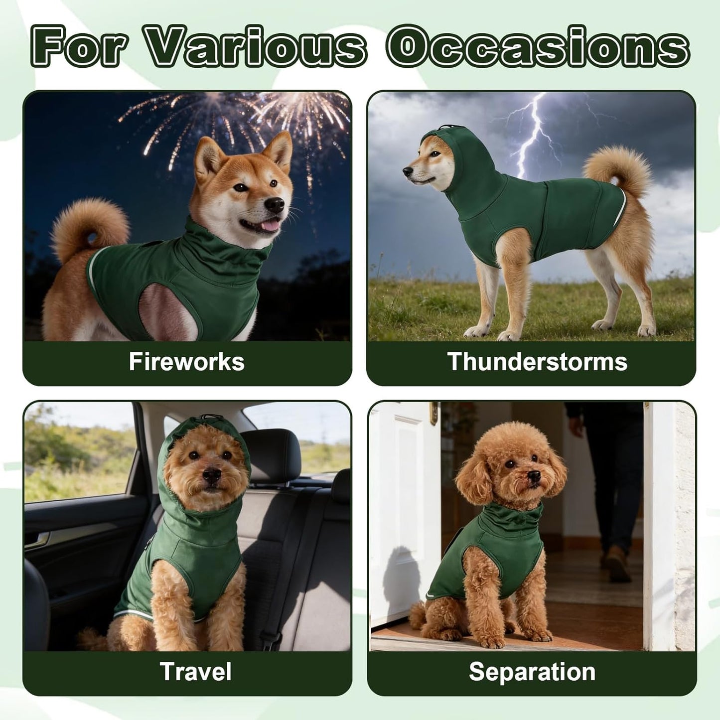 Skin-Friendly Dog Thunder Jacket for Medium Dogs, Soft Dog Calming Vest for Fireworks, Separation, Green Thunder Anxiety Jacket for Dogs and Cats