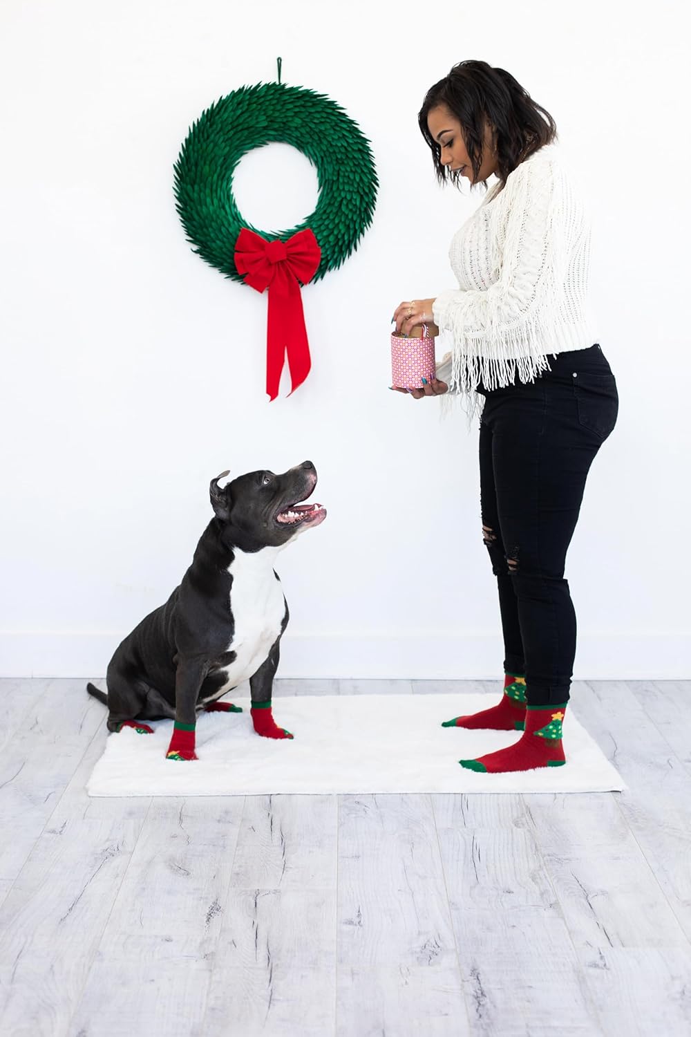 Pearhead Novelty Socks, Dog Sock Set, Matching Owner and Pet Apparel, Crew Length, Fun Holiday Novelty Gifts, Cotton
