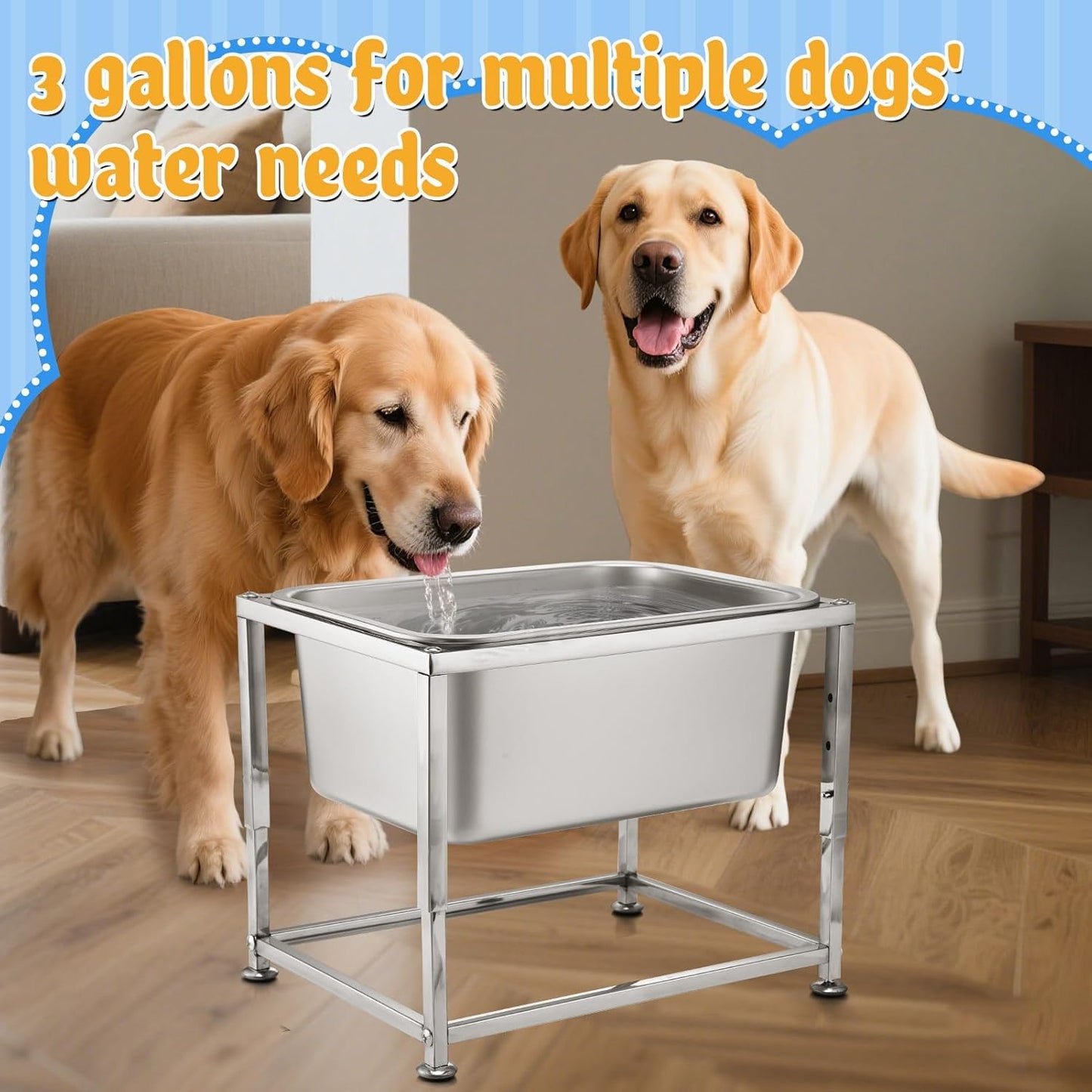 3 Gallons Large Elevated Dog Water Bowl - 3 Height Adjustable (8.5'', 10'', 11.6'') Raised Stand, Stainless Steel Dog Bowl for Medium Large Dogs Relief Joint Pressure
