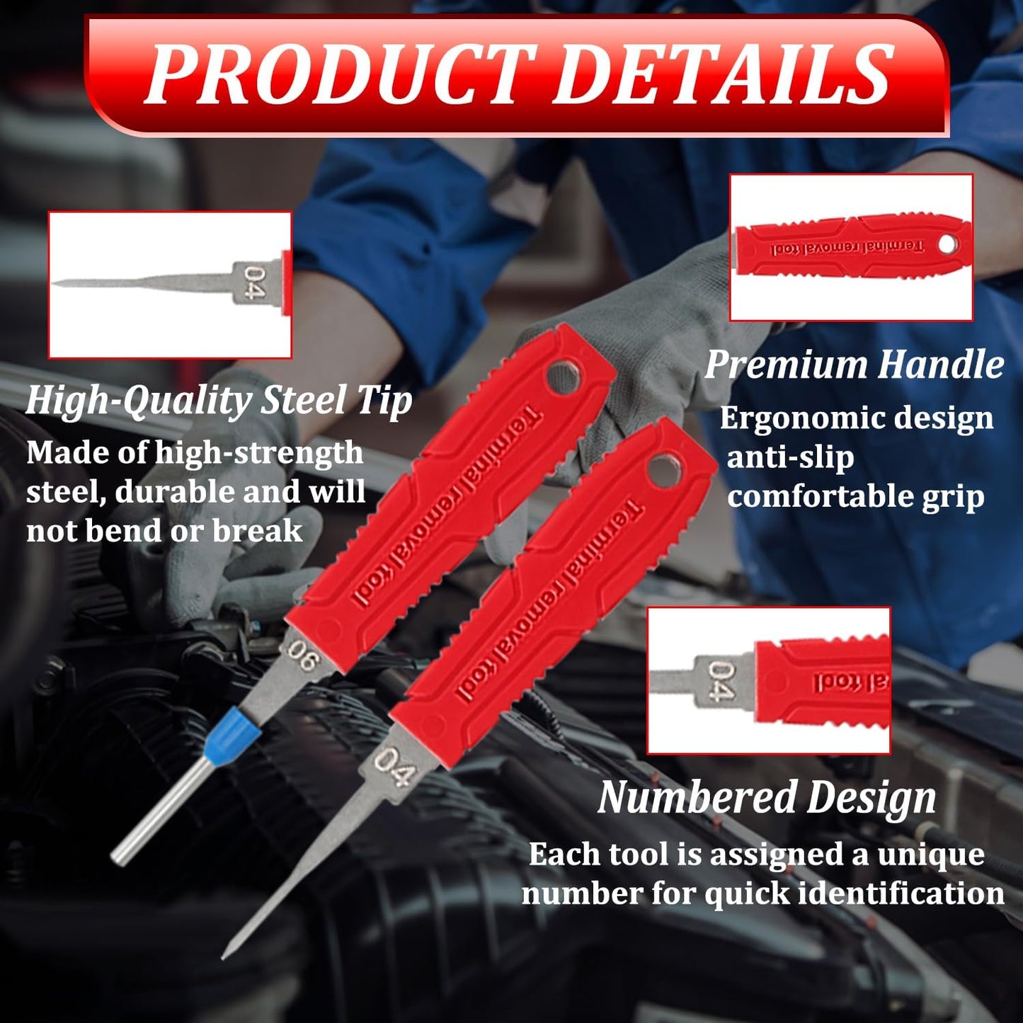 Terminal Removal Tool Kit - 41pcs Electrical Pin Removal Tools Automotive Depinning Tool Kit with Blow-Molded Case for Most Connector, Red