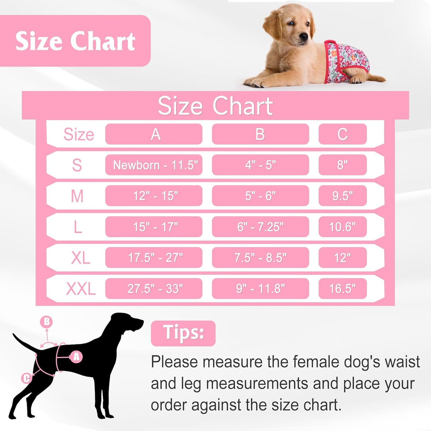 5 Pack Reusable Diapers for Doggie, Highly Absorbent Dog Diapers Female for Pet with Incontinence or Frequent Urination, X-Large Dog Diapers Female, Flowers