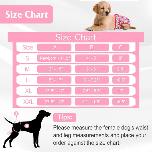 5 Pack Reusable Diapers for Doggie, Highly Absorbent Dog Diapers Female for Pet with Incontinence or Frequent Urination, X-Large Dog Diapers Female, Flowers