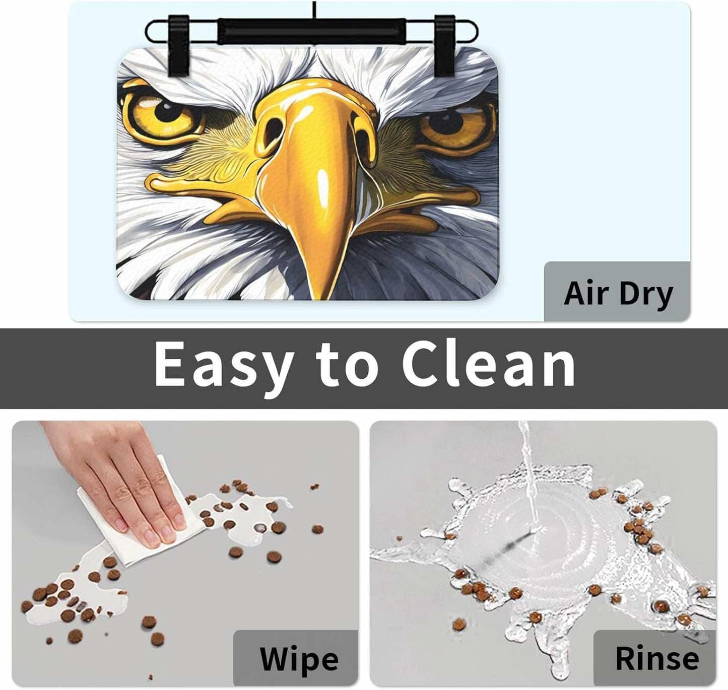 Leather Non-Slip Pet Feeding Mat, Absorbent Pet Placemat for Food & Water Bowl, Bald Eagle, Quick-Dry Dog Cat Bowl Placemats for Water Messes, Spill-Proof Dog Dining Mats for Floor Protection