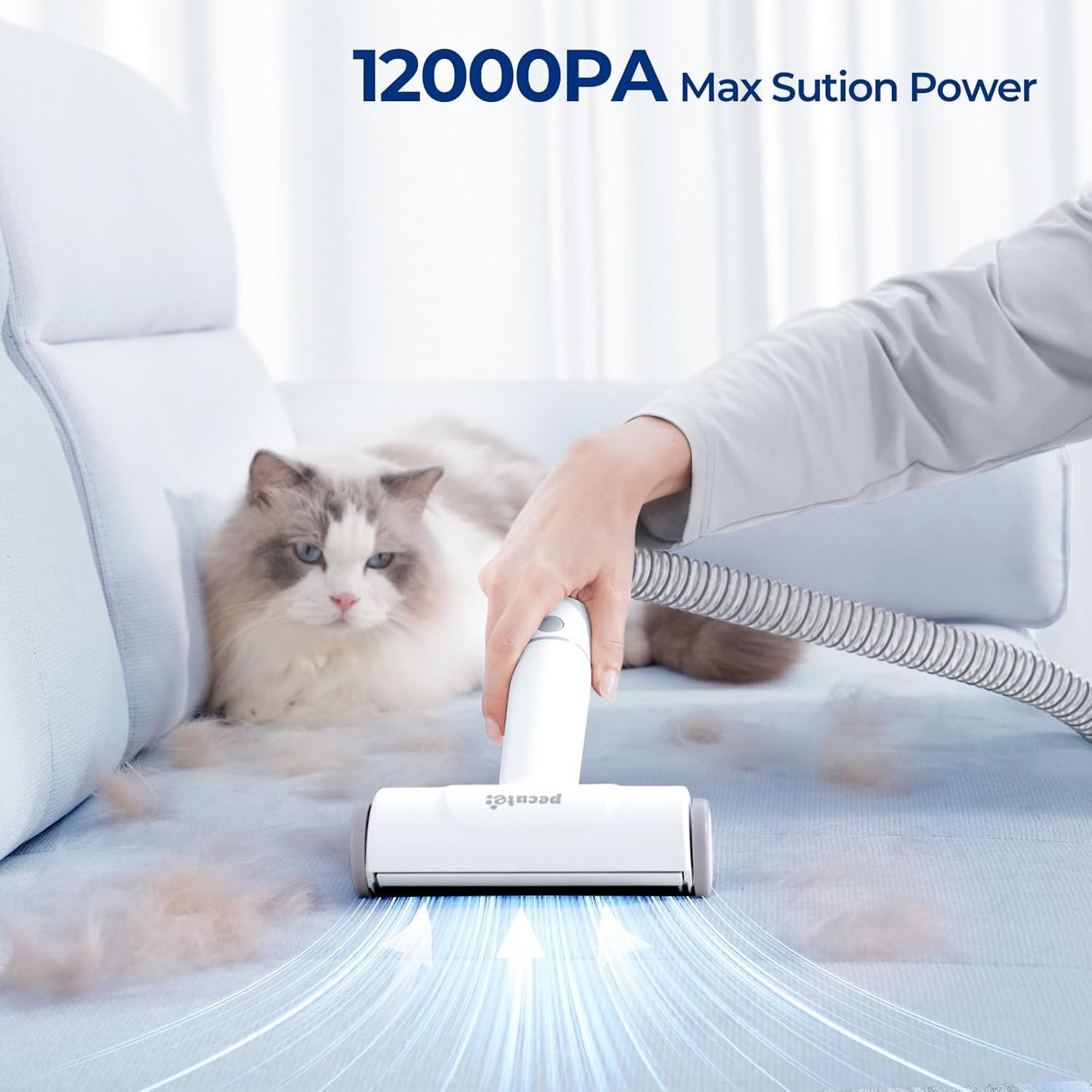 Pecute Dog Grooming Vacuum for Heavy Shedding, Quiet(55dB) 4-in-1 Pet Grooming Kit for Nervous Dogs & Cats, 12000Pa Dog Vacuum Brush for Shedding with Clipper, 1.5L Dust Cup, Home Grooming & Cleaning