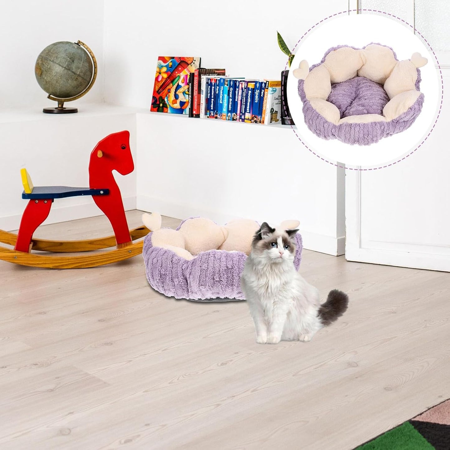 Milisten Self-Warming Cat Bed Thickened Knot Design Detachable Washable Violet Pet Cushion Bed for Indoor Cats and Kittens
