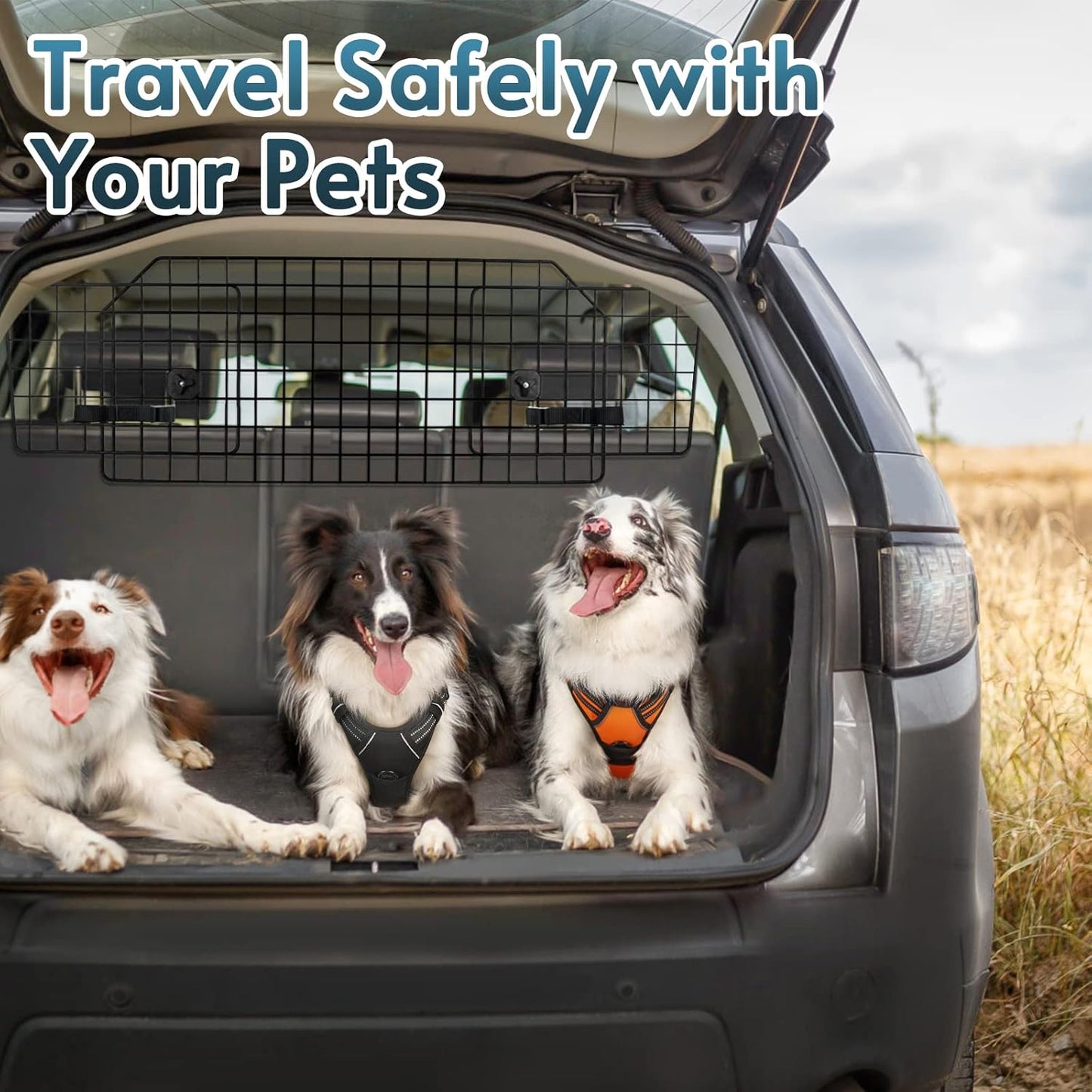 rabbitgoo Dog Car Barrier for SUVs, Adjustable Large Pet Gate, Universal-Fit Divider Cargo Net, Heavy-Duty Wire Mesh Dog Barrier SUV, Van Vehicles Subaru Car Accessories Safety Travel, Standard Model