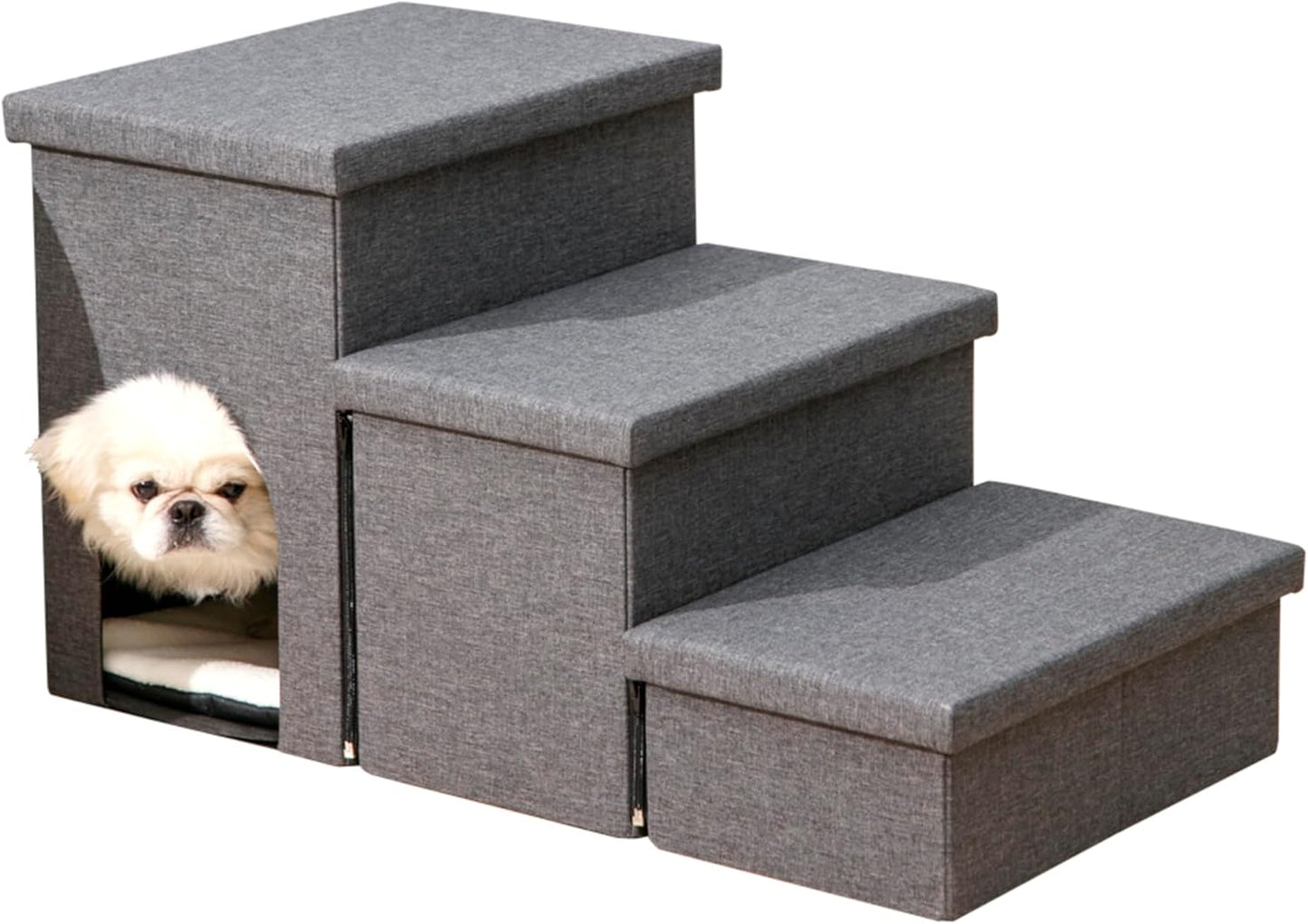 Ahsfield & Harkness 3 Step Pet Stairs, Ladder for Cats or Small Dogs, Ramp for Bed or Couch for Safe Access. Convient Folding Stair Helper with Storage. Holds up to 60 lbs.