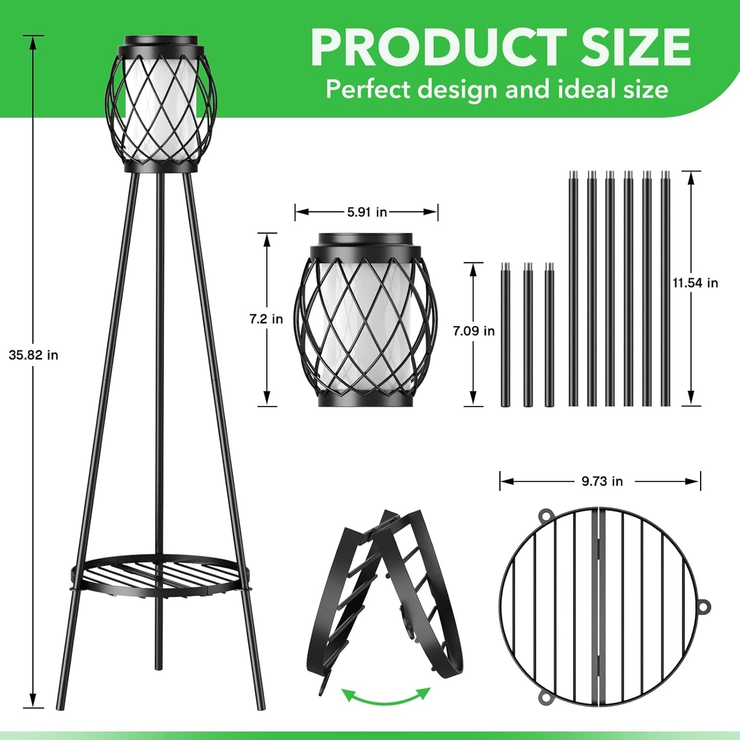 MXwcy Solar Lights Outdoor with Plant Stands 2 Pack, Solar Floor Lamp Metal Tripod Patio Lights for Garden Yard Pathway Driveway Front/Back Porch Decoration