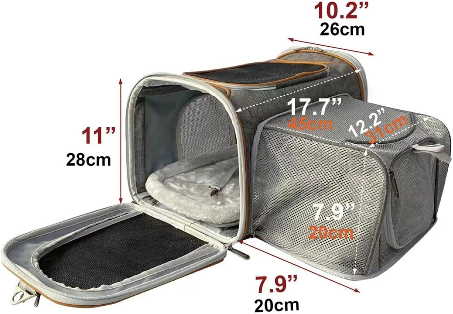 Mr. Peanut's Expandable Airline Approved Soft Sided Pet Carrier, Luxury Travel Tote with Premium Auto Self Locking Zippers, 18LX10.5WX11 H (Twilight Grey)