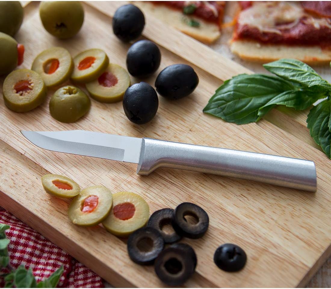Rada Cutlery Paring Knife Galore Gift Set (S01) with Quick Edge Sharpener (R119), 3-Piece Knife Set and Knife Sharpener, Stainless Steel Blades, Silver Handle