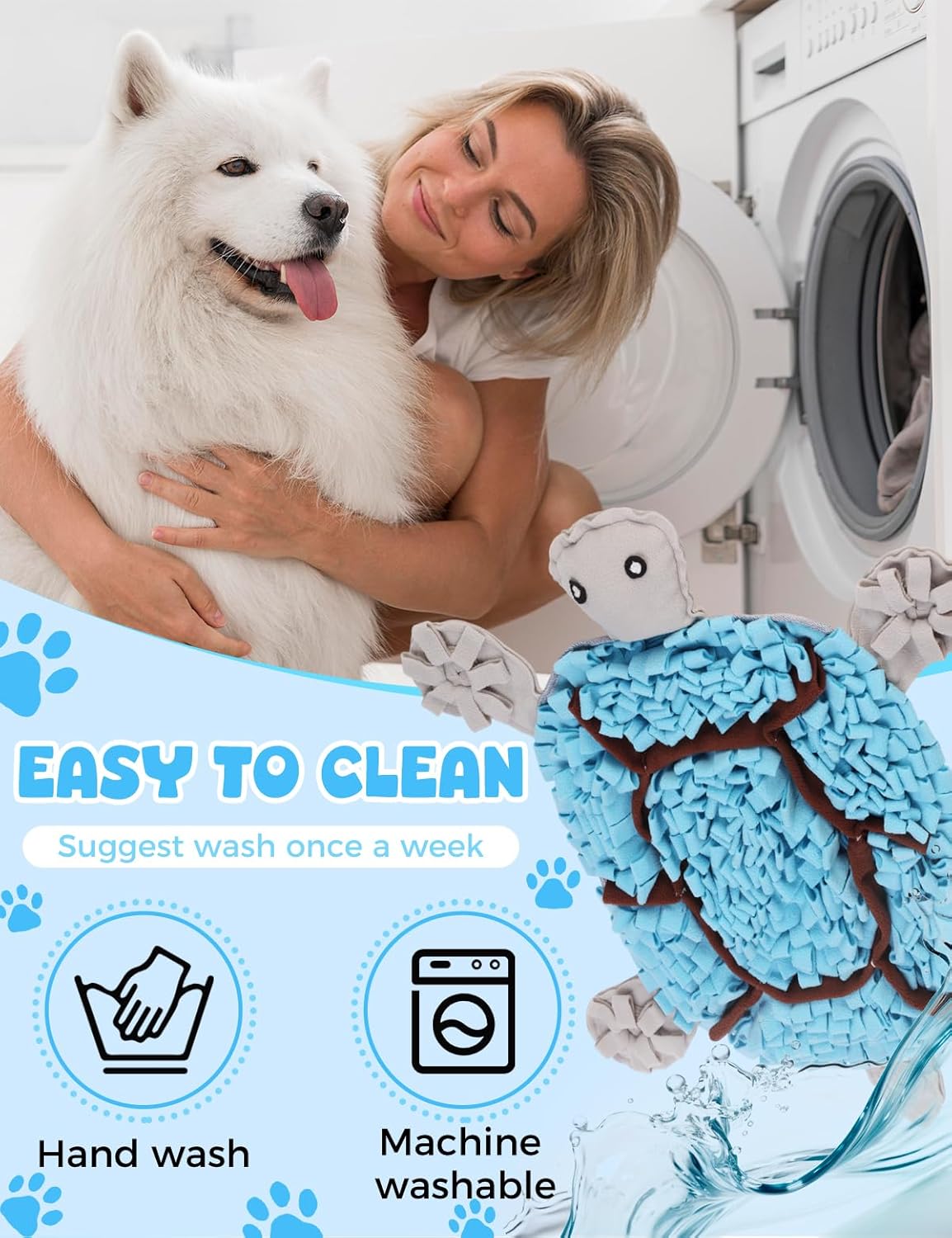 Turtle Snuffle Mat for Dogs, 28.8''x22.8'' Large Nose Work Mat, Dog Food Mat for Foraging and Mental Stimulation, Interactive Feeders for Boredom Relief（Blue）