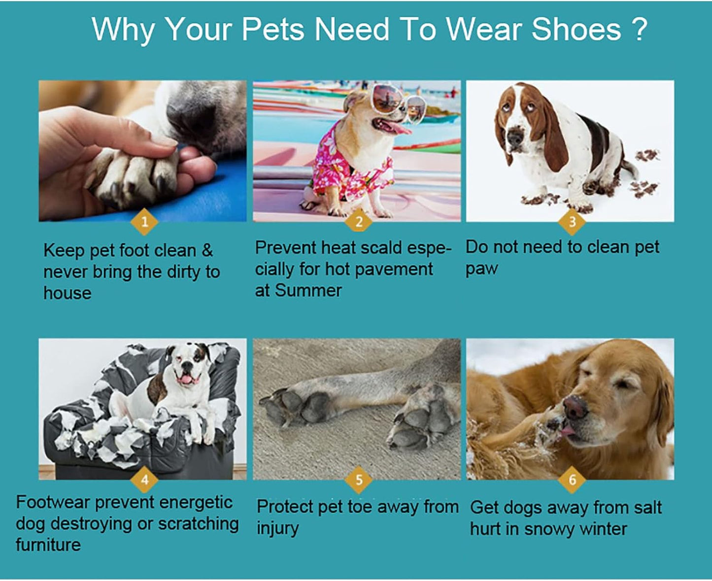 Waterproof Dog Shoes for Small Medium Pet Booties Non-Slip Shoes with Reflective Stripes Paw Protector for Outdoor