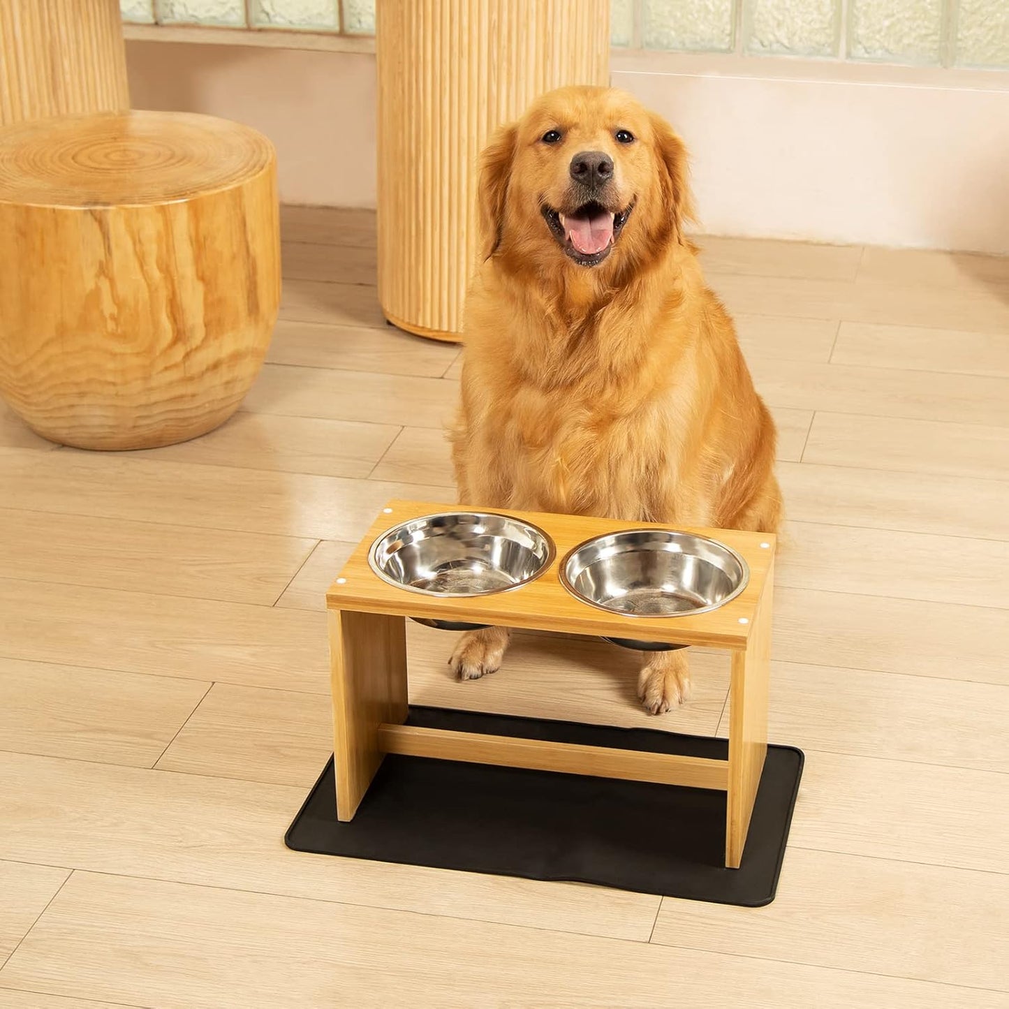 Yangbaga Elevated Dog Bowls, Raised Dog Feeding Station with 2 Bowls, Easy to Clean