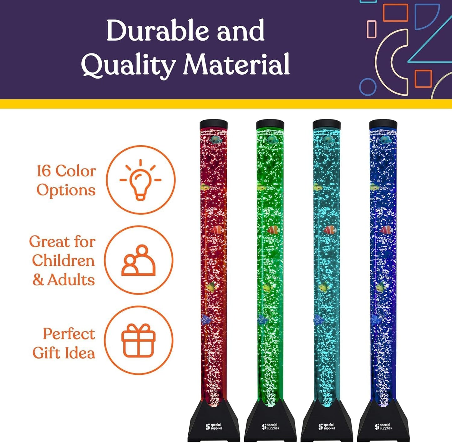 Special Supplies Aquarium Sensory Fish Bubble Light Tube with 16 LED Color Changing Nightlight Effect, Remote Control, and 8 Fishes, Colorful Floor Standing Lamp for Kids and Adults (4 feet) (Style 1)