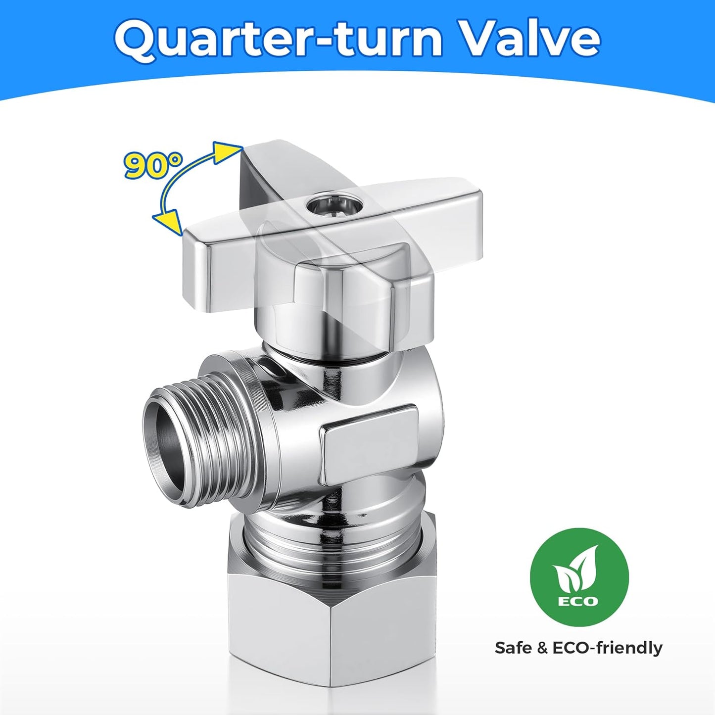 2 Pack Complete Toilet Valve Kit, Includes 1/2'' Nom Inlet x 3/8'' OD Compression Outlet Angle Shut Off, 3/8" COMP x 7/8" BC Toilet Water Supply Line, Escutcheon Plate, Sealing Tape (12 Inch)