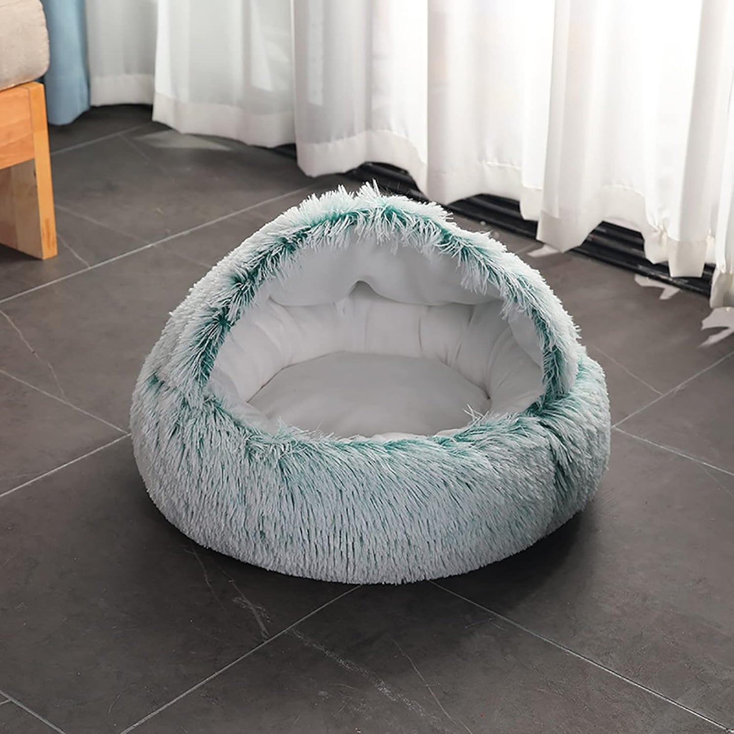 Cat Beds for Indoor Cats 24 Inch Round Donut Washable Cat Bed Fluffy Calming Self Warming Soft Donut Cuddler Cushion Pet Bed for Small Dogs Kittens,Green,60cm