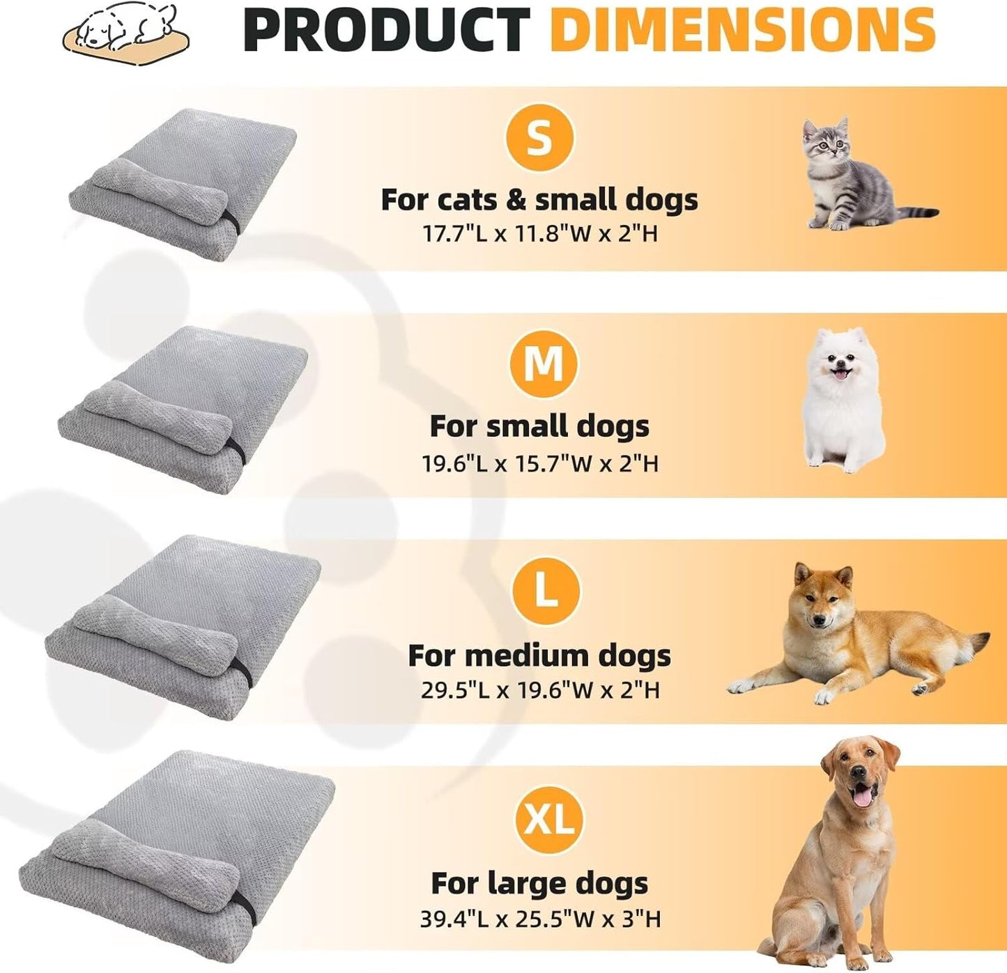 huraty Orthopedic Dog Bed with Bolster Pillow, Soft Plush Pet Bed Mat Non-Slip Bottom, Washable Pet Bed Mattress for Crate Kennel Suitable for Pets Up to 10 lbs, Coffee 19.6x15.7x2 in