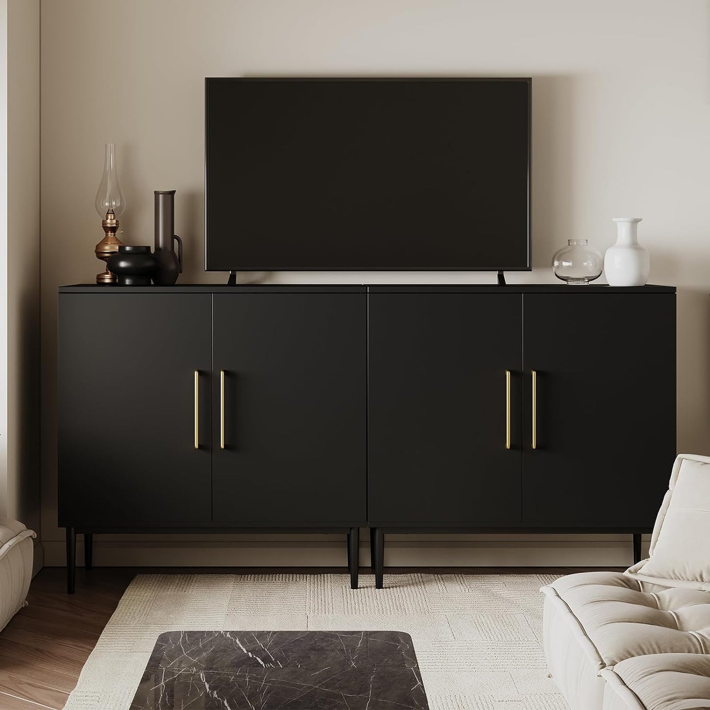 Storage Cabinet with Doors, Modern Black Accent Cabinet, Free Standing Cabinet, Wooden Buffet Sideboards for Living Room, Kitchen,Home Office