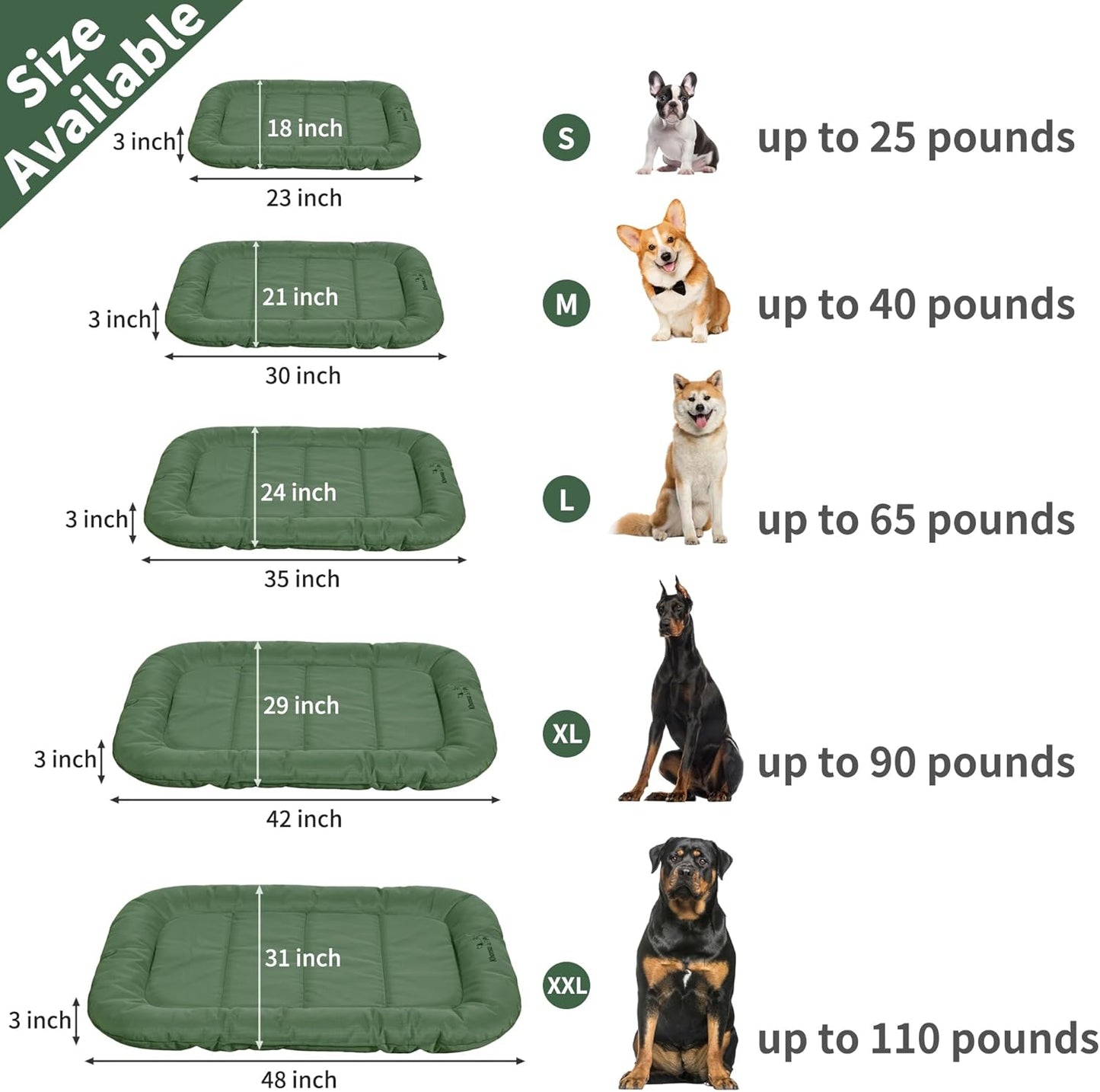 KHONSU PET 내구성 있는 강아지 침대, 튼튼하고 찢어짐 방지 반려견 크레이트 침대, 362.9kg(800파운드) 인열 강도 PVC 뒷면 방수 반려동물 침대 매트 실내 및 실외 사용 최대 15.9kg(35파운드) 강아지용