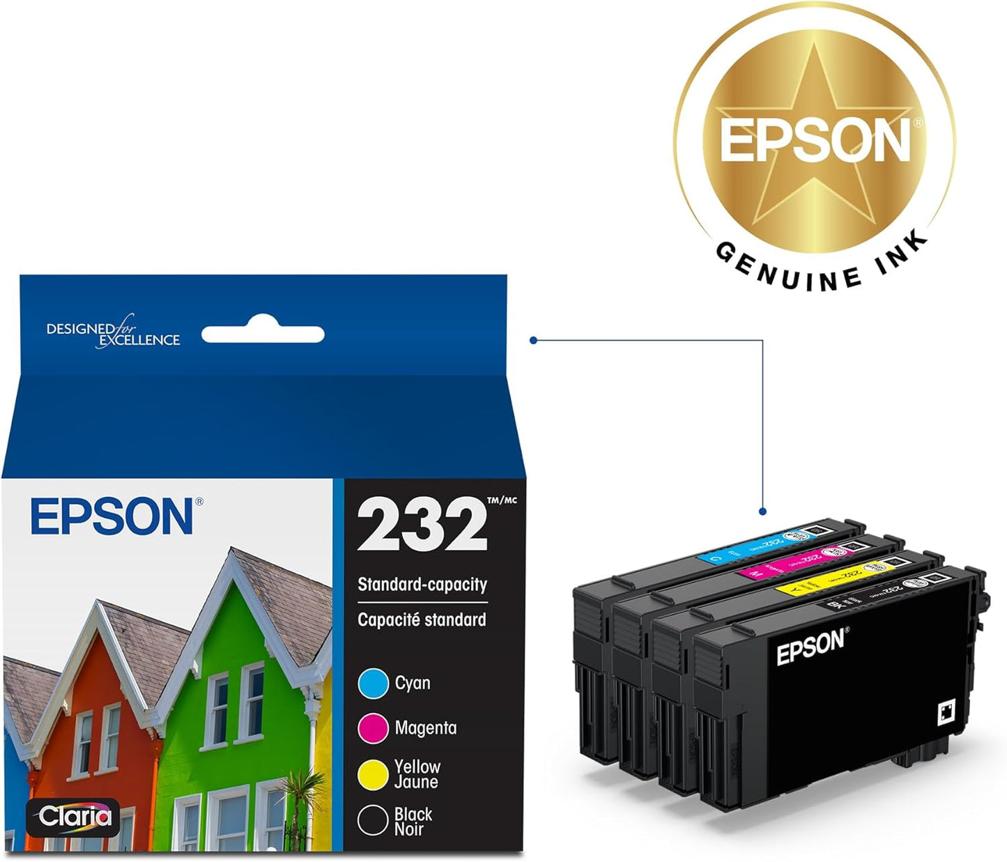 EPSON 232 Claria Ink Standard Capacity Black & Color Cartridge Combo Pack (T232120-BCS) Works with WorkForce WF-2930, 2950 and Expression XP-4200, 4205