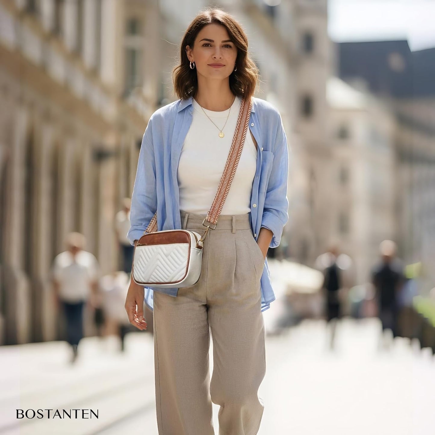 BOSTANTEN Quilted Crossbody Bags for Women Vegan Leather Purses Small Shoulder Handbags with Wide Strap