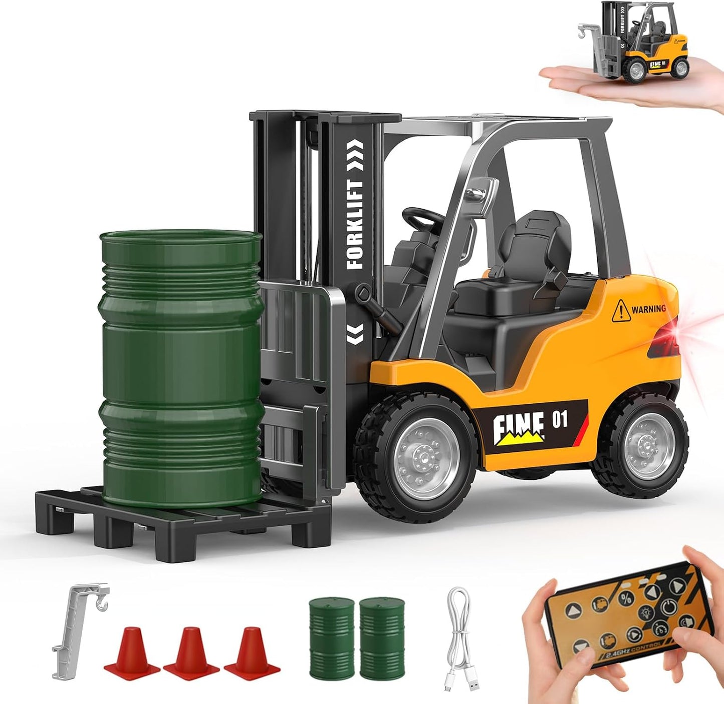 mini RC Forklift Toy - 1:64 Alloy Remote Control Crane with Liftable Forks,STEM Educational Construction Vehicle for Kids Age 6-12,Christmas Birthday Gift(mini Forklift)