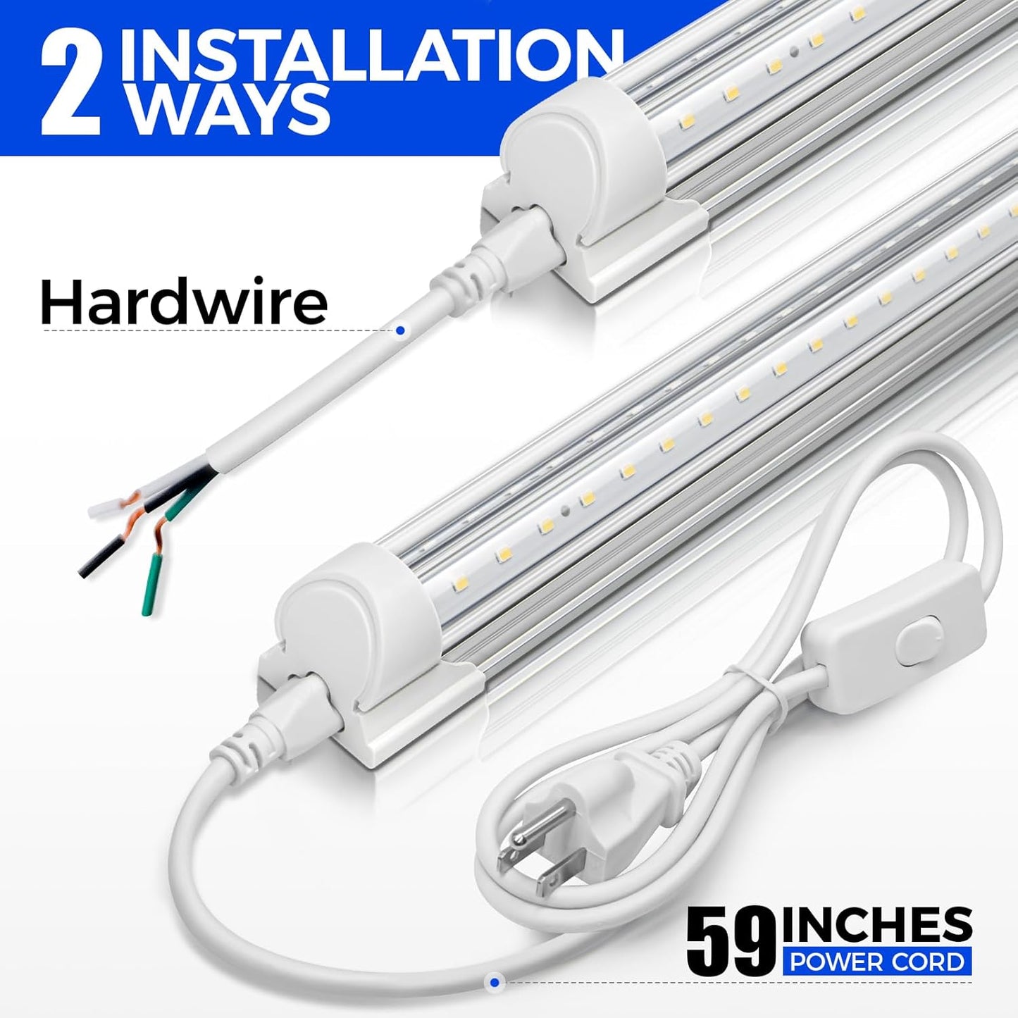 Barrina LED Shop Lights, 40W 5500LM 5000K, 4FT Integrated Fixture, V Shape,T8 Light Tube, Daylight White, Clear Cover, High Output, LED Shop Lights for Garage Warehouse Workshop Basement (Pack of 6)