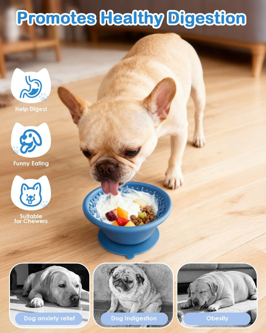 Dog Slow Feeder Lick Bowl to Prevent Fast Eating, Steel Reinforced Rim, Non-Slip Suction Base, BPA-Free Silicone, Dishwasher & Freezer Safe, Helps Extend Mealtime & Keep Dogs Calm(Blue)