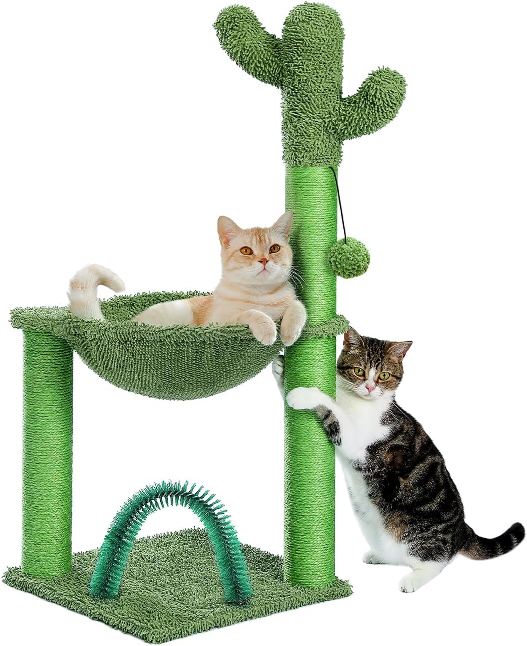 PAWZ Road Cactus Cat Tree, 33 Inchs Cat Tower with Cat Self Groomer, Soft Hammock and Fully Wrapped Sisal Scratching Post for Indoor Cats