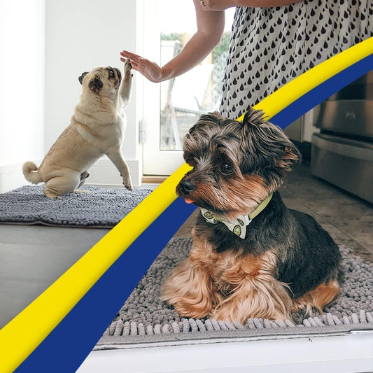 Muddy Mat® 2-Piece Grey Medium 30"X19" AS-SEEN-ON-TV Highly Absorbent Microfiber Door Mat, Bath Mat and Pet Rug, Non Slip Thick Washable, Soft Chenille for Kitchen Bathroom Bedroom Indoor and Outdoor