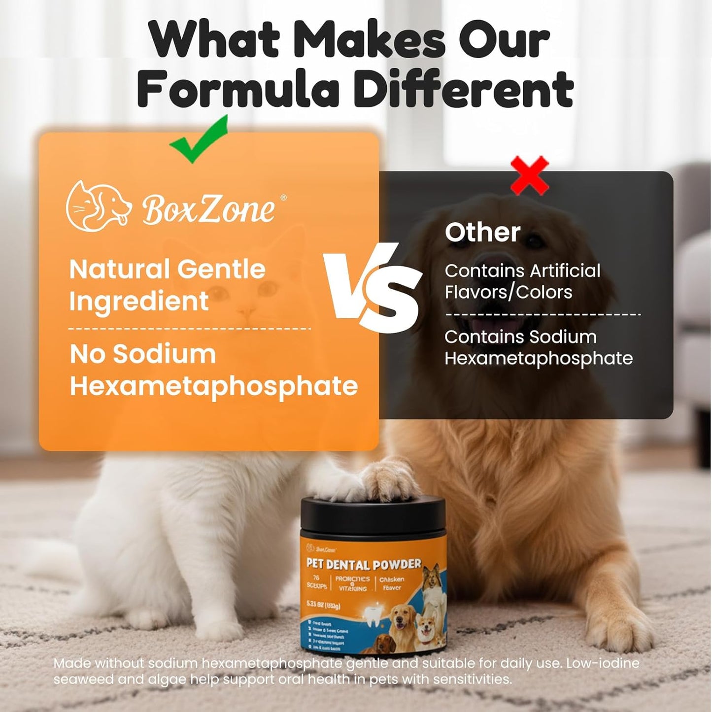 Dog Teeth Cleaning Powder - Plaque & Tartar Control, Breath Fresheners with Natural Seaweed, Probiotics, Vitamins, Turmeric & Enzymes for All Dogs & Cats (Chicken Flavor, 75 Scoops)
