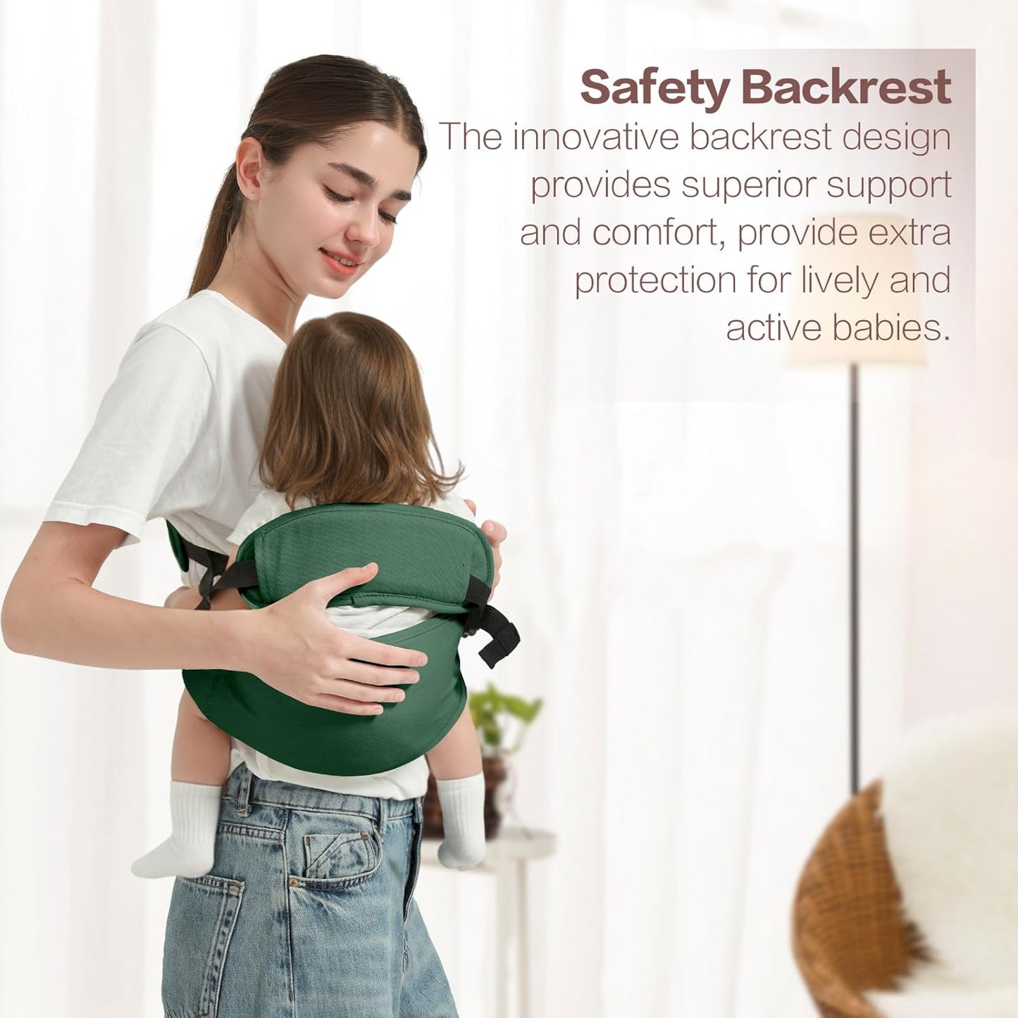 Toddler Sling Carrier, Toddler Carrier Sling, Baby Carriers Hip Carriers with Backrest, Lightweight Travel-Friendly Baby Slings Carriers, Green