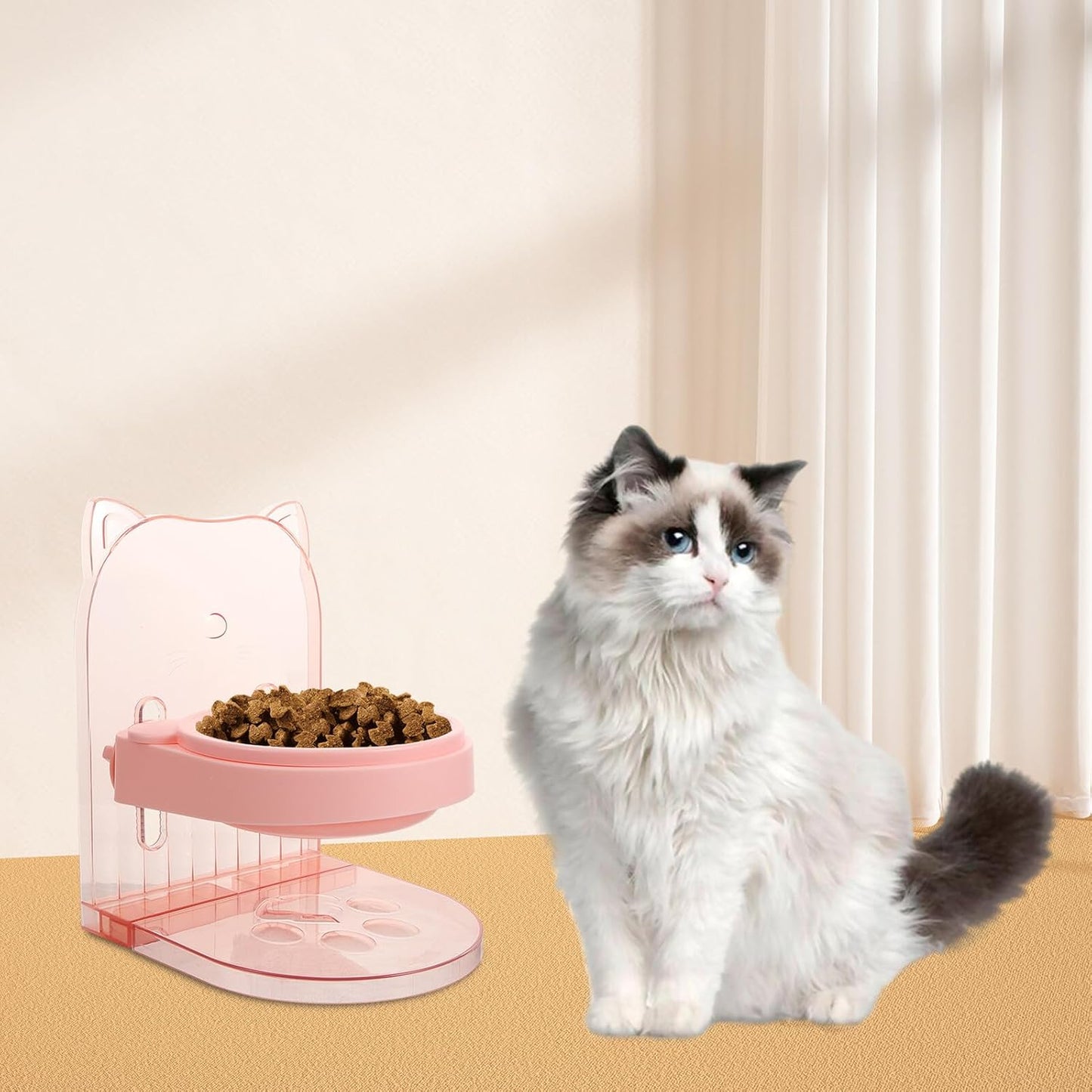 Milisten Elevated Pet Bowl Stand with Anti-Spill Raised Feeding Bowls, Plastic Dog and Cat Food Holder for Neck Support, Pink Puppy and Cat Feeding Station