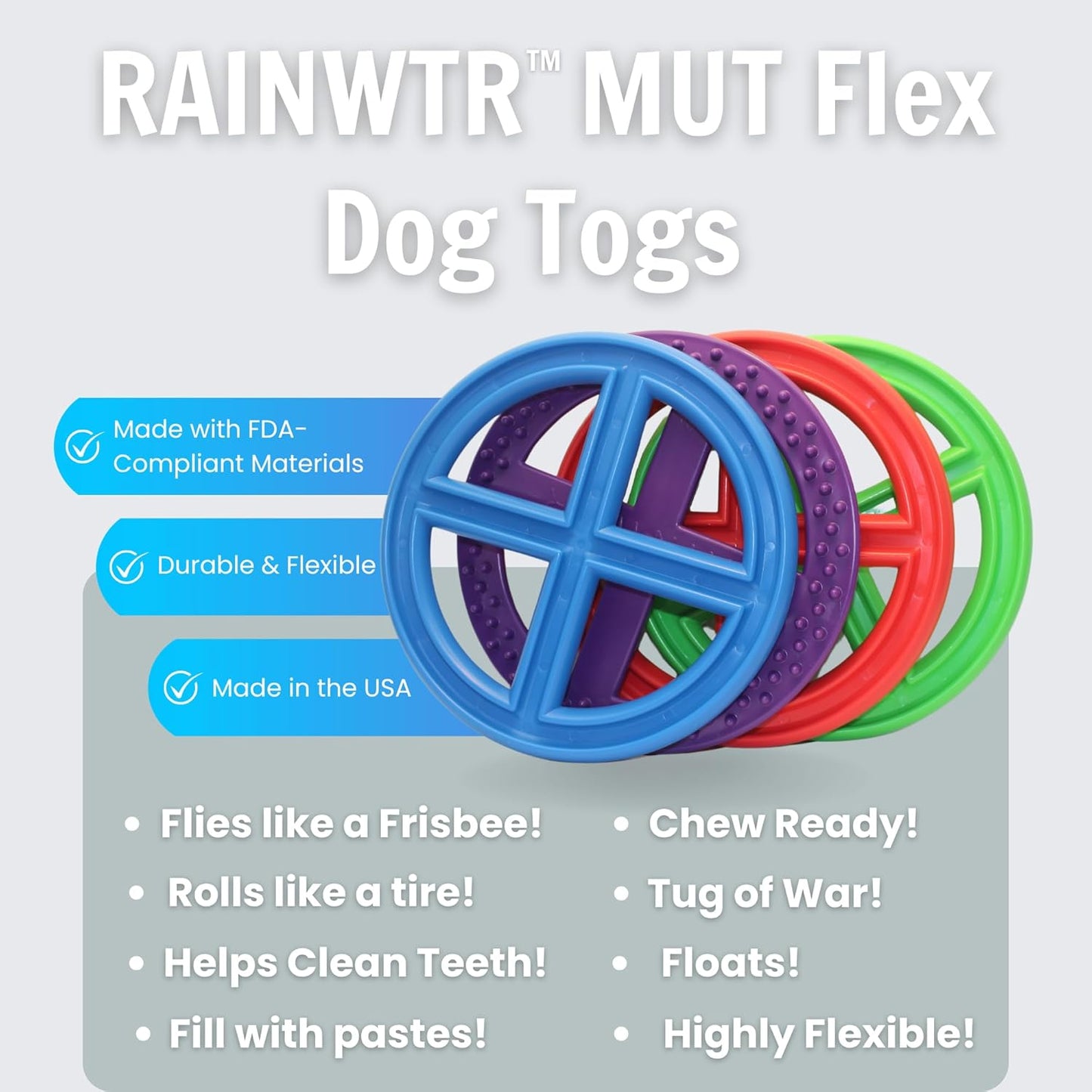 MUT Flex Flying Disc - Durable & Flexible Floating Dog Toy for Fetch, Tug, Treat Filling, FDA Compliant TPE, Made in USA, Medium/Large Dogs, Purple