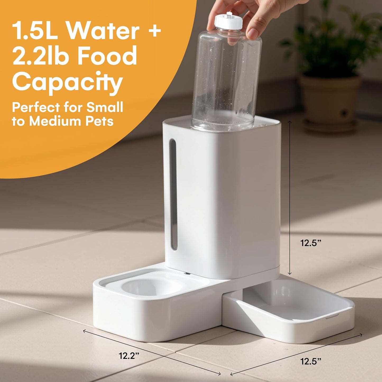 Automatic Feeder for Dogs and Cats - Gravity Feeder Bowl - Pet Water Dispenser -12.5 x 12.5 x 12.2 inches - Self-Feeding Food Dispenser for Small to Large Pets - Dry Food Station