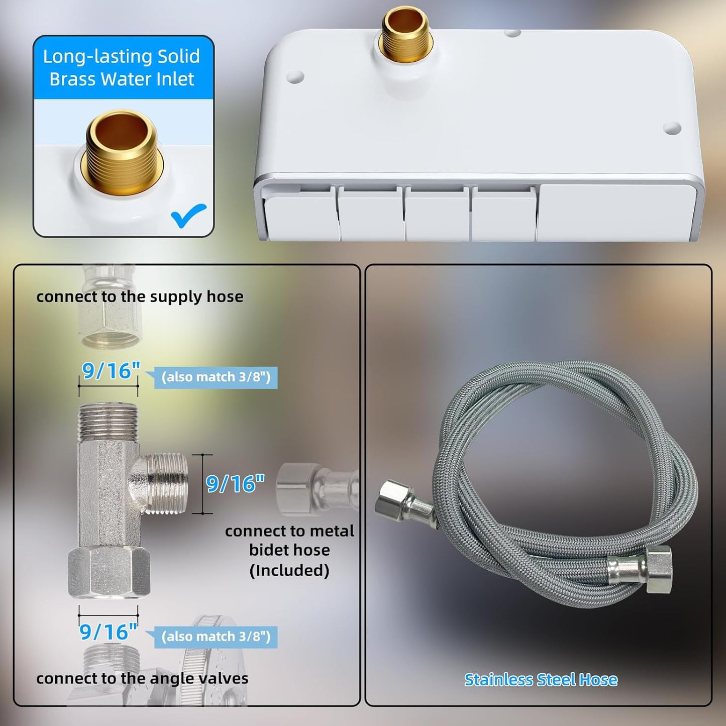 Hibbent Bidet Attachment for Toilet, Non-Electric Dual Nozzle for Frontal & Rear Wash, Adjustable Water Pressure Control, Fresh Water Bidet Toilet Seat, Self Cleaning Water Sprayer, White