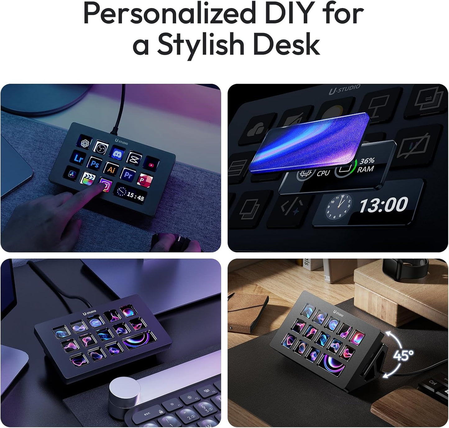 ULANZI D200H Stream Controller & USB C Docking Station with Stand Base, 14 Keys Macro Keyboard with 7-in-1 Hub Deck Dock, SD/TF Card Reader, Customerable LCD Key for Live/Gaming/Editing/Office