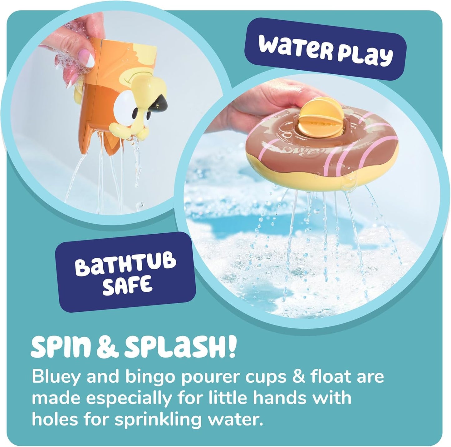 TOMY Toomies Splash & Float Bingo and Bluey Water Toys - 2-in-1 Toddler Bath & Pool Play Set with Pour Cups & Water Wheels - Ages 18 Months+
