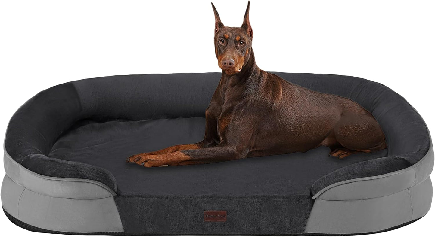 Dwanton Orthopedic Dog Bed for Extra Extra Large Dogs with Gel Memory Foam, Waterproof Dog Sofa, Washable Pet Bed with Four Sided Bolster Cushion, Removable Cover & Non-Slip Bottom, 48", Dark Gray