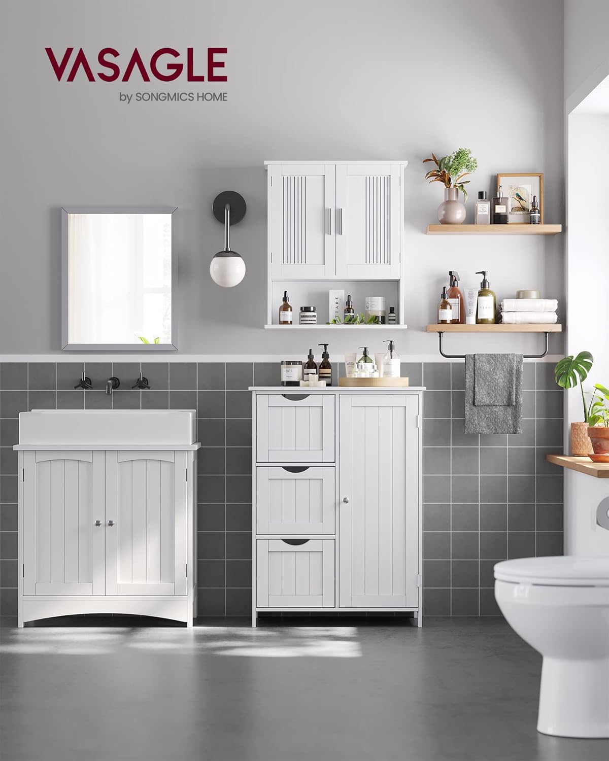 VASAGLE Floor Storage Cabinet, Freestanding Storage Unit with 3 Drawers, 1 Adjustable Shelf, for Bathroom Living Room Dining Kitchen, 11.8 x 23.6 x 31.5 Inches, Cloud White UBBC049WH01S