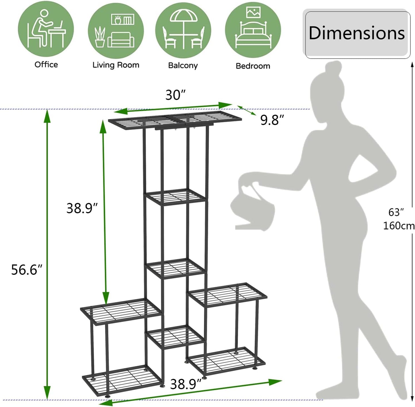 Plant Stand Indoor Outdoor, Metal 6 Tier Tall Hanging Plant Shelf for Multiple Flower Planter Large Heavy Duty Ladder Plant Holder for Garden, Black (y-201)