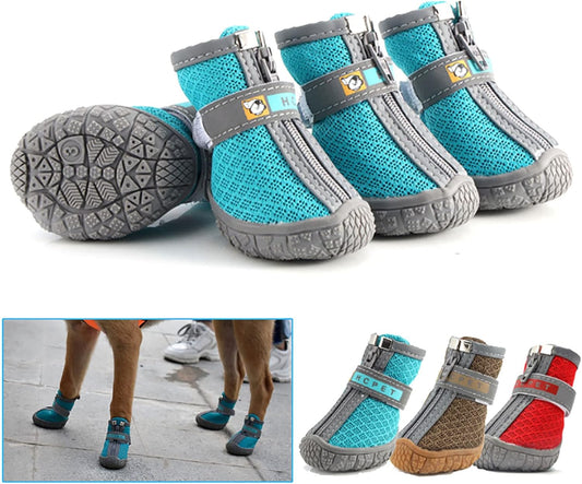 Pet Dog Shoes Mountain Wearable PVC Soles Dog Boots with Non-Slip Rubber Soles Reflective Straps for Walking Running