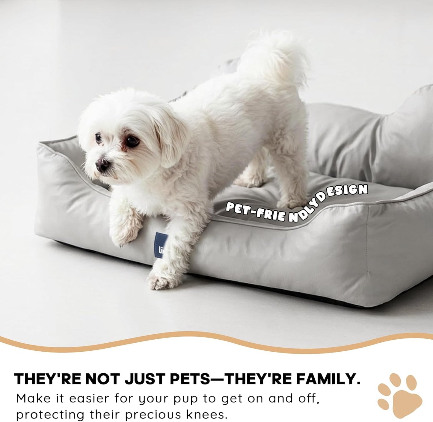 EarsUp Dog Bed 43Inch Leather Dog Sofa, Detachable Orthopedic Puppy Beds, Rectangle Pet with Non-Slip Bottom, Waterproof, Machine Washable (Gray)