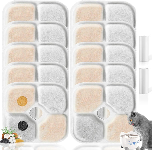 PIXI Cat Water Fountain Filters, Compatible with PIXI Pet Fountain, Pixi Cat Drinking Fountain Filter, Replacement Triple Action Pet Water Filter, 10-Pack, White